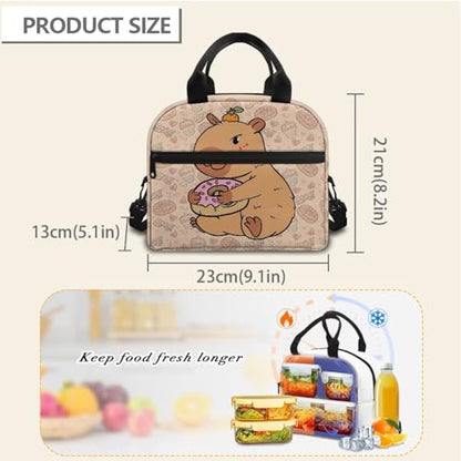 Cute Capybara Preschool Lunch Box Kids 4-6 Donut Simple Modern Lunch Box for Girls 6-8 Kindergarten Meal Bag Elementary School Toddler Students Children Lightweight Adjustable Shoulder Strap - color: Donut Cute Kapybara
