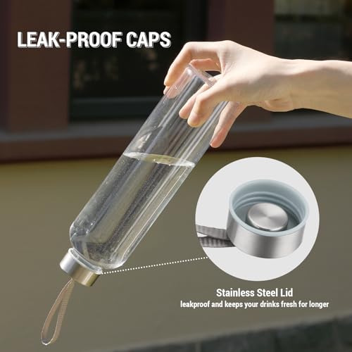 novelinks 27 OZ Plastic Water Bottles Reusable Water Bottles with Airtight Juice Bottle with Stainless Steel Lids for Eco-Friendly Travel Drinks and Beverages,6 Pack