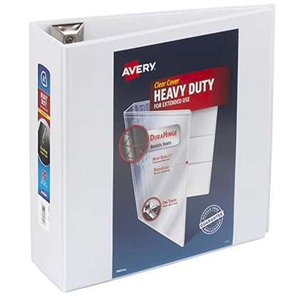 Avery Heavy-Duty View 3 Ring Binder, 4" One Touch Slant Rings, 760-Sheet Capacity, 4.5 Inch Wide Spine, Great for Home, School Supplies, Office, or Organization Needs, 1 White Binder (79704) - size: 4"