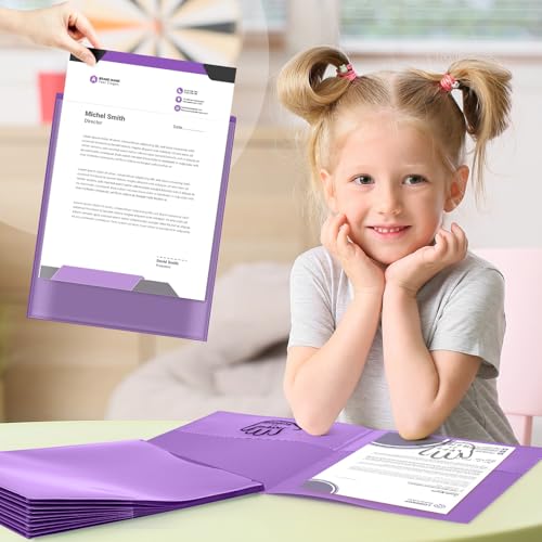 Henoyso 24 Pcs School to Home Folder with Pocket Plastic Heavy Duty Clipboard Folder with Clear Front Pocket Homework Take Home Folders for School Students Parent Teacher Communication(Purple) - color: Purple
