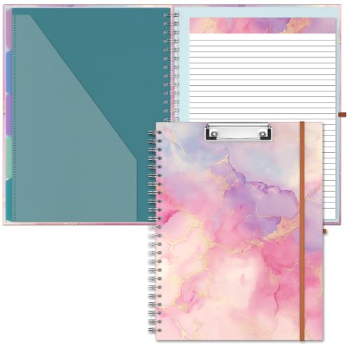 Hongri Clipboard Folio with Refillable Lined Notepad, 8.5 x 11 Clip Board | Folders with Storage 10 Pockets, Spiral Portfolio, Size 12.8X 9.7 in, Office & School Supplies, Art Marble - color: Art Marble