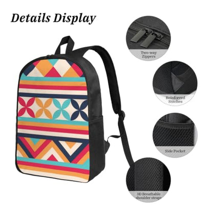 Aztec Geo Striped Pattern Commuter Bag Lunch Container Bag And Pouch | Generous Storage 3 In 1 Rucksack Combination, Padded Laptop Shoulder Bag With Cooler Lunch Bag And Slim Organizer Pouch - color: 6