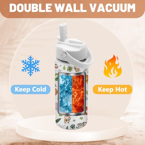 Animal Lovers Gifts,16 oz Water Bottle with Straw Lid, Forest Animals Water Bottle, Stainless Steel Insulated Tumbler, Cute Wildlife Animals Cup Gifts for Birthday Christmas - color: Forest Animals