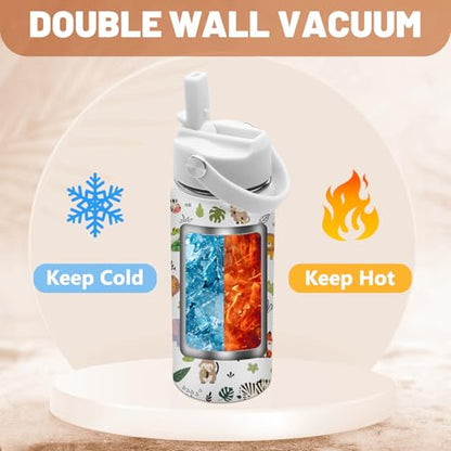 Animal Lovers Gifts,16 oz Water Bottle with Straw Lid, Forest Animals Water Bottle, Stainless Steel Insulated Tumbler, Cute Wildlife Animals Cup Gifts for Birthday Christmas - color: Forest Animals