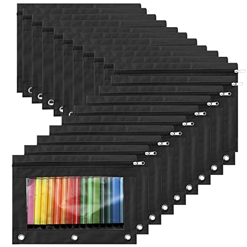 Marspark 48 PCS Pouch Bag for 3 Ring Binder - Bulk Zipper Pencil Binder Pouches with Clear Window for Utensils Storage Supplies(Black) - color: Black