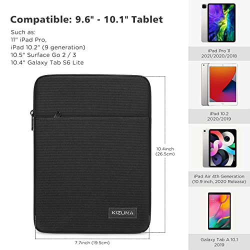 KIZUNA 9.7-10 Inch Tablet Sleeve Water Resistant Laptop Bag for 11" iPad Pro Air M2 M4/10.9" iPad Air 5/A14/10 Surface Go/Huawei MediaPad M5 Pro/10.5" Samsung Galaxy Tab A S6/Lenovo Smart/Acer -Black - color: Black, size: 9.7-10.5 Inch / 10.5" & 11" iPad