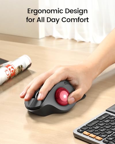 ProtoArc Wireless Trackball Mouse, EM01 NL Ergonomic Bluetooth Rollerball Thumb Rechargeable Computer Laptop Mouse, Adjustable Angle & 3 Device Connection for PC, Mac, Windows-Red Ball - color: Red Ball