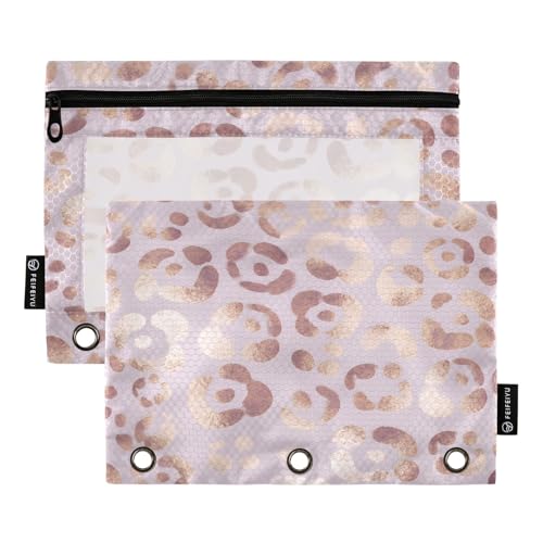 Leopard Print Cheetah Rose Gold Pencil Pouch for 3 Ring Binder, 2 PCS Binder Pencil Pouch with Zipper, Clear Window Zipper Pencil Case Pencil Bags for School Office Supplies - color: Leopard