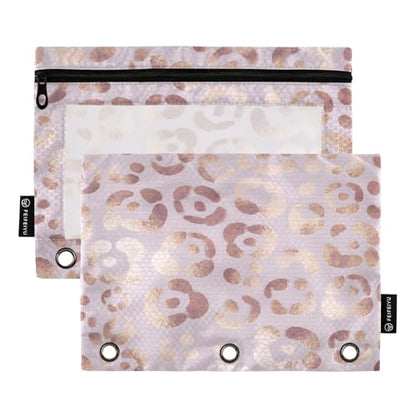 Leopard Print Cheetah Rose Gold Pencil Pouch for 3 Ring Binder, 2 PCS Binder Pencil Pouch with Zipper, Clear Window Zipper Pencil Case Pencil Bags for School Office Supplies - color: Leopard