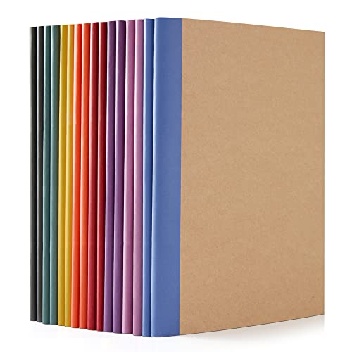 feela 16 Pack Composition Notebooks Bulk, Kraft Cover Lined Blank College Ruled Composition Travel Journals with Jewel Tone Spines For Women Students, 60 Pages, 8.3”x 5.5”, A5, 8 Vintage Colors - color: 8 vintage colors X2