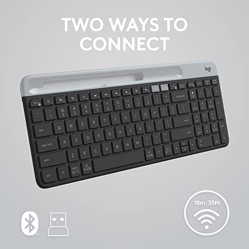 Logitech K585 Multi-Device Slim Wireless Keyboard, Built-in Cradle for Device; for Laptop, Tablet, Desktop, Smartphone, Win/Mac, Bluetooth/Receiver, Compact, Easy Switch, 24 Month Battery - Graphite - color: Graphite