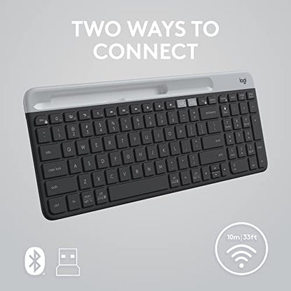 Logitech K585 Multi-Device Slim Wireless Keyboard, Built-in Cradle for Device; for Laptop, Tablet, Desktop, Smartphone, Win/Mac, Bluetooth/Receiver, Compact, Easy Switch, 24 Month Battery - Graphite - color: Graphite