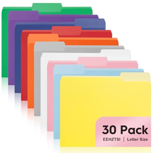 30-Pack Color File Folders, 1/3 Cut Tab, Assorted 10 Colors Letter Size Manilla Folder for School/Office/Classroom - color: 10-colors, size: 30-Pack