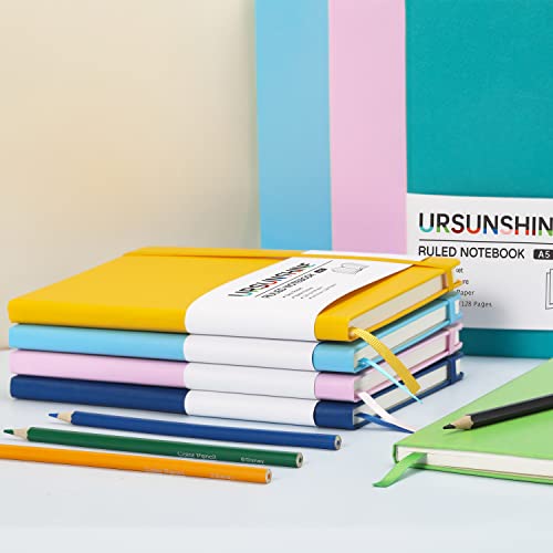 Ruled Notebook/Journal - Classic Lined Journal/Notebook, Hardcover with Thick Paper, 5.3" x 8.26", Banded + Pen Holder +Inner Pocket - Cyan - color: Cyan, size: Ruled