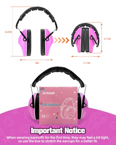 ZOHAN 032 Kids Noise Canceling Headphones - 25dB NRR Kids Ear Protection Earmuffs for School, Monster Jam, Fireworks, Travel, Air Show, Concert, Autism - Pink - color: 1pack - Pink 1.0