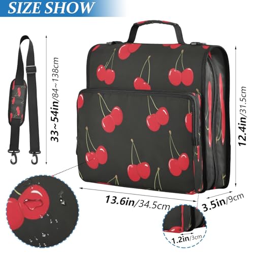 Caikeny 3 Ring Zipper Binder Red Cherry Black 1.5 inch Binders Bag with Shoulder Strap and Handle Expanding File Pockets - color: Multicolored 1z2.16