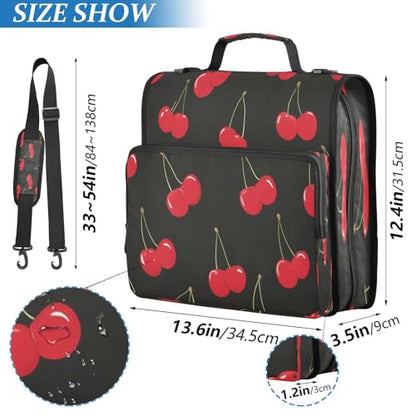 Caikeny 3 Ring Zipper Binder Red Cherry Black 1.5 inch Binders Bag with Shoulder Strap and Handle Expanding File Pockets - color: Multicolored 1z2.16