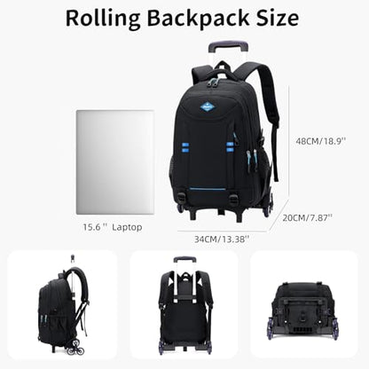 Rolling Backpack for Boys Elementary School Bag with Wheels Travel Trolley Bag 2 wheels and 6 wheels - color: Black/Red 2 Wheels, size: 2 wheels
