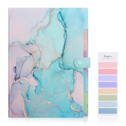 SKYDUE 5 Pockets Expanding File Folder, File Folders, Cute Accordion File Organizer with Labels (1 Pack, Lightblue) - color: Lightblue