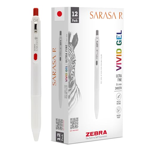 Zebra Pen, SARASA R Gel Pens, Red Ink, 0.4mm Fine Point, Vivid Ink to Create Deep, Saturated Color and Smooth Gel Lines, Quick-Drying for Smear-Free Writing, Made in Japan, 12-Pack (47570) - color: Red