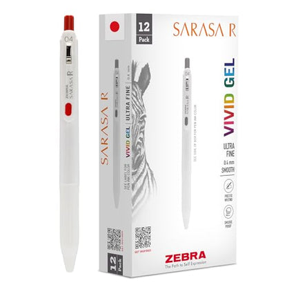 Zebra Pen, SARASA R Gel Pens, Red Ink, 0.4mm Fine Point, Vivid Ink to Create Deep, Saturated Color and Smooth Gel Lines, Quick-Drying for Smear-Free Writing, Made in Japan, 12-Pack (47570) - color: Red