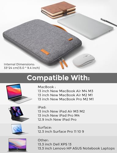 DOMISO Laptop Case Sleeve Protective Cover Compatible with MacBook Air 13 M4 M3 M2,MacBook Pro M2 M1,iPad Air/Pro,13 inch Dell,Lenovo, HP,Asus,Waterproof Computer Cases Bag with Handle,Grey - color: Grey, size: 13" for MacBook Air/Pro