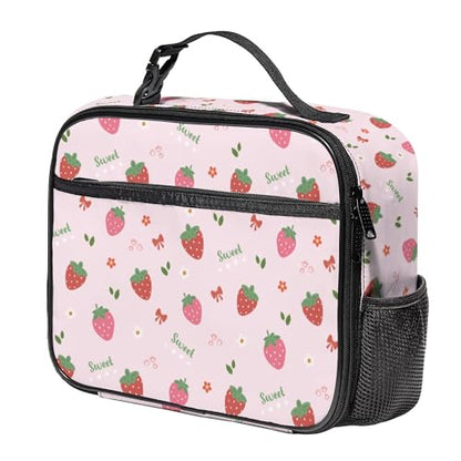 WOBAGMEN Strawberry Lunch Box for Kids, Cute Insulated Lunch Bag for Boys Girls,Waterproof Lunch Box with Water Bottle Holder for Teens Adults Picnic Travel Back to School (Pink Strawberry Bow) - color: Pink Strawberry Bow