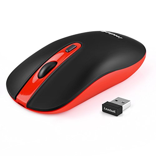 Leadsail Rechargeable Wireless Slim Cordless Mouse, 2.4G Portable Less Noise Optical Mouse with 5 Adjustable DPI Levels for Laptop, Desktop, MacBook - color: Red