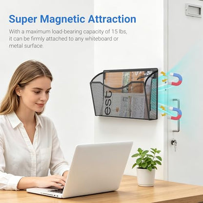 Gawerk Magnetic Wall File Folder, No Drilling Hanging Metal Document Paper Mail Organizer for Office Classroom Home (1 Pocket, Black)