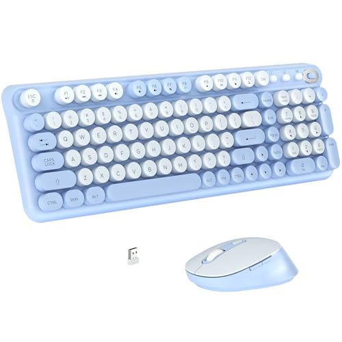Links9+ Wireless Keyboard and Mouse Combo, Full Sized (Blue) | Retro Typewriter Keyboard Style, 2.4G USB Receiver, Plug-and-Play, Keyboard Mouse Set for PC, Laptop, Tablet, Windows and MAC - color: Blue