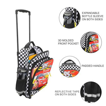Bioworld Pixar Cars Lightning McQueen 95 16" Rolling Travel Backpack - color: Black, Red & White
