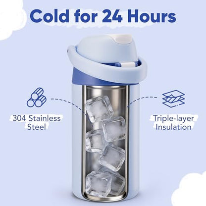 Fijinhom 12 oz Toddler Water Bottle with 2-in-1 Lid, 304 Stainless Steel Insulated Bottle, Kids Water Bottle for School Boys Girls, Leak-Proof Great for Sport, Travel & Gift, Snow - color: Snow