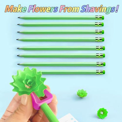 Green Pencils #2 HB with Erasers, Triangle, Flower Shavings, 12 Pack | Triangle Grip for Kids, School and Homework, Drawing and Crafts, Creative Learning, Party Favors, Goodie Bags, Holiday Gifts - style: Green Triangular Pencils