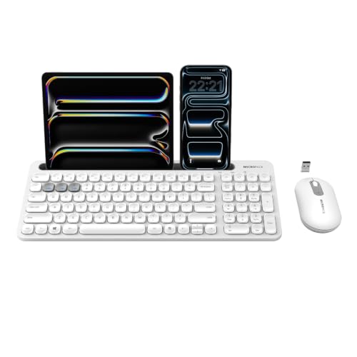 White Wireless Keyboard and Mouse Combo Number Pad with Tablet Holder for Tablet Bluetooth/2.4ghz Silent Compatible with PC Laptop Desktop (White) - color: White
