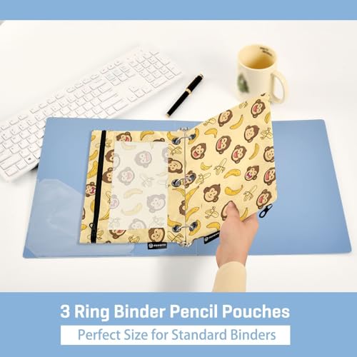 2 Pack Pencil Pouch for 3 Ring Binder Cute Monkey Banana Pencil Case Pouch with Clear Window Zipper Binder Pencil Pouches Pen Bag for Office School Supplies - color: Cute Monkey Banana