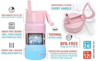 CHILLOUT LIFE 12oz Kids Insulated Stainless Steel Water Bottle with Leak Proof Straw Lid & 144 Stickers - color: Cotton Candy, style: 12 oz
