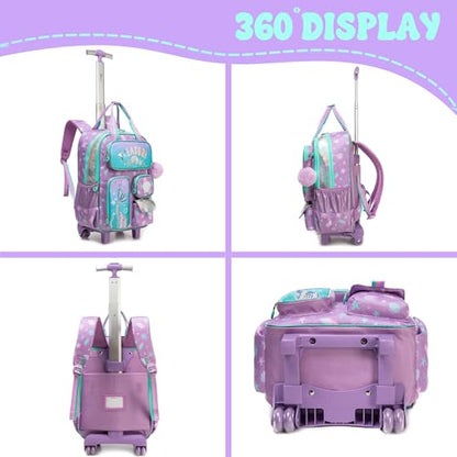 Mermaid Rolling Backpack with Wheels for Girls School Rolling Backpack Kids Travel Luggage for Girls Ages 5-12 - color: A Blue Mermaid