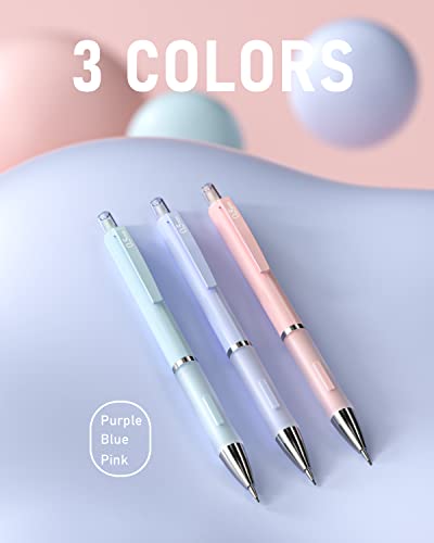 Nicpro 3PCS Pastel Mechanical Pencil Set, 0.5 Mechanical Pencils with 6 Tube HB Lead 0.5mm, 3 Eraser and 9 Eraser Refill & Case, Aesthetic School Supplies for Drafting Sketching, Drawing & Writing - style: 3 Pack (0.5mm)