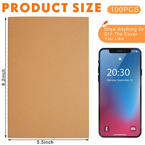 Mimorou 100 Pcs Journals Notebooks Bulk - Kraft Softcover A5 Small Notebooks 5.5 Inch x 8.3 Inch Notepads with 60 Page 30 Sheet for Writing Sketch Travel Office Supplies(Brown,Unlined) - color: Brown, style: Unlined