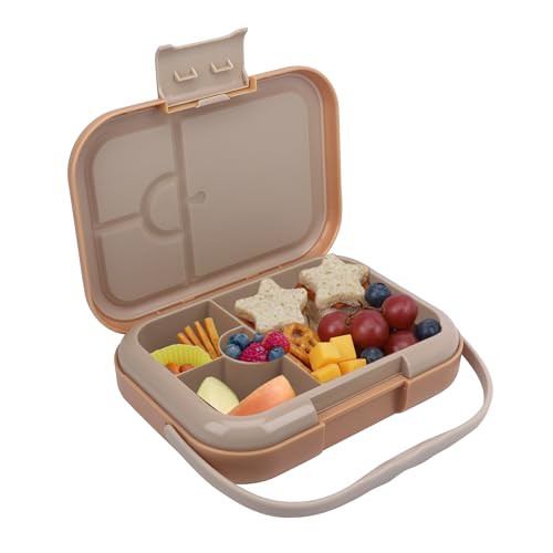 Bento Midi Lunch Box with carrying handle – 4 No-Mix Compartments | Microwave & Dishwasher Safe,Removable Tray | 900ML OZ (Pink Dark Powder) - color: Pink Dark Powder