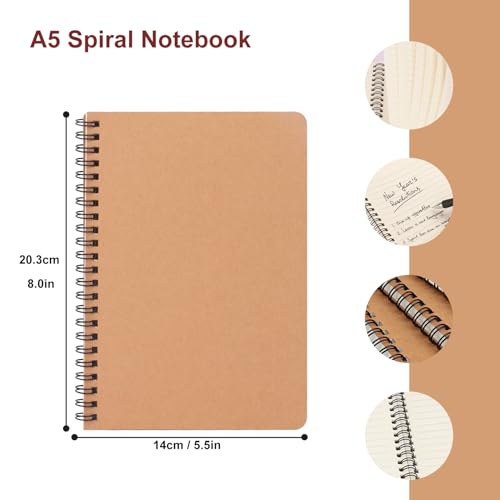 24 Pack Brown Spiral Notebook, A5 Spiral Notebooks, Versatile Medium Notebooks for Work, Study and Gifts, Office, School Supplies(60 Sheets -124 Pages)