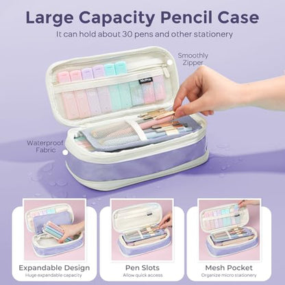 Nicpro School Supplies Stationary Set with Pencil Case, 39 PCS Purple | Back to Schoo Supplies, Pen Case with 12 Highlighter, 5 Gel Pen, 6 Mechanical Pencil, Essentials for College, Nursing Student - color: Purple, size: 39 PCS