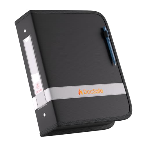 DocSafe 3 Ring Binder with Zipper,Fireproof 2 Inch Round Ring Binder with 2 Interior Pockets,PVC-Free,Portable School Office Home Safe Storage for Letter Size 8.5'' x 11'' Paper Photos Cards Black - size: 2 Inch
