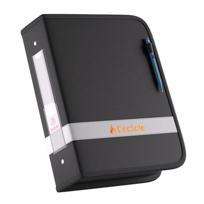 DocSafe 3 Ring Binder with Zipper,Fireproof 2 Inch Round Ring Binder with 2 Interior Pockets,PVC-Free,Portable School Office Home Safe Storage for Letter Size 8.5'' x 11'' Paper Photos Cards Black - size: 2 Inch