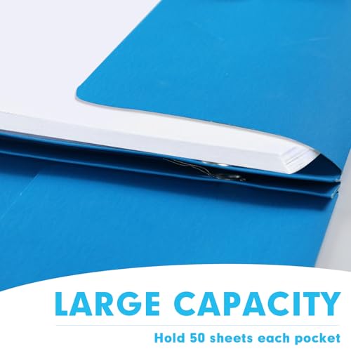 Two Pocket Folders, RAZCC 75 Pack Two Pocket Folders with Prongs, 3 Prong Folders Fit Letter Size Paper, Pocket File Folders for School Office Home Business, Blue - color: Blue