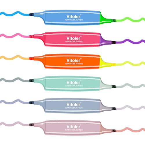 Vitoler 형광펜 다양한 색상, 성경 형광펜, 6개, 12가지 색상, 듀얼 팁, 번짐 없음, 미적 형광펜, 사무용품용 마커 펜 - color: 멀티컬러 B