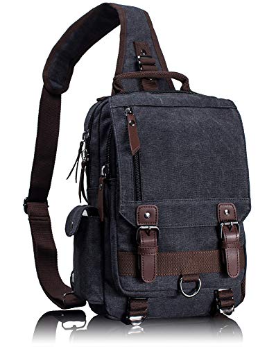 Leaper Retro Canvas Messenger Bag — Unisex Crossbody Shoulder Sling Bag for Travel, Work & Daily Use - color: Black, size: Medium