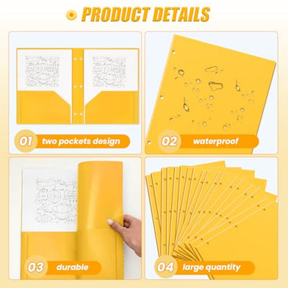 Yeaqee 72 Pcs Plastic Folders with Pockets Bulk 3 Hole Punched 2 Pocket File Folders for 3 Ring Binder Divider Folder for Notebooks, Durable Poly for Office Home (Yellow) - color: Yellow