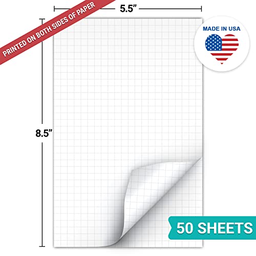 321Done Double Sided Graph Paper Notepad, 0.25 Grid, 5.5x8.5, Made in The USA, Quad Ruled Pad for Writing, Drawing, Sketching Bullet Journaling (50 Sheets) Thick Heavy White Paper - color: Graph, Two-Sided - 0.25" Large, size: Half Size (5.5" x 8.5")