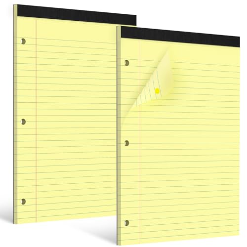 HAUTOCO 8.5 x 11 Legal Pads 2 Pack Yellow Wide Ruled Lined Writing Note Pads Perforated Notepad, 30 Sheets Per Notepad, 3-Hole Punched Paper for School, Office - color: Yellow